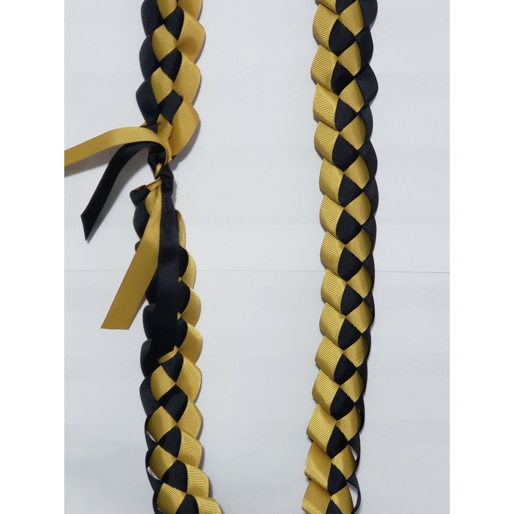Hawaiian Graduation Lei 2-Ribbon Handmade Black & Gold Customize (Choose Color)
